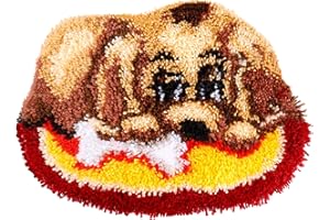 QH-Shop Kit de Alfombra de Gancho Patrón Animal Perro Bordado Punto de Cruz Cojín Decoración para El Hogar 19,6 x 14,17 Pulgadas