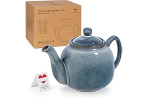 URBAN LIFESTYLE Tetera "Bristol" Teapot Teapot con esmalte sombreado (azul gris) 1 L 5 tazas para usar con bolsas de té, filtro de acero no incluido