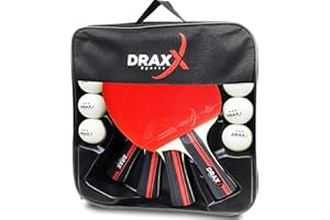DRAXX Sports Raquette de Ping Pong | Set Tennis de Table kit + Sacoche de Protection | balles | Jeu sur Tables exterieure Enfant Adulte idée Cadeau Noel Housse Couleur Carbon Pochette
