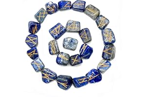 AMAZING GEMSTONE Lapislázuli Juego de runas de cristal Elder Futhark Pagan Brujería pagana Piedras rúnicas, suministros y juego de herramientas