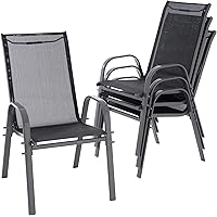 Nexos 4er Set Gartenstuhl Camping Stapelstuhl Hochlehner Terrassenstuhl – Textilene Stahl stapelbar – Farbe: Rahmen…