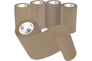 Bodhi & Digby Vet Wrap - 10cm x 4.5m. Pack of 5 Beige Cohesive Bandages Individually Wrapped for Hygiene in a Convenient Reusable Ziplock Bag. Strong Self Adhesive Bandage That Will Stick and Hold