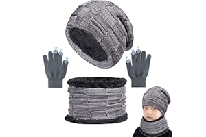 CheChury Niños Sombrero Caliente de Punto y Bufanda Guantes Tubular con Forro de Lana Niña Invierno Calentar Gorro Bufanda Sombrero Bufandas Set Tejido Gorro Punto Regalos