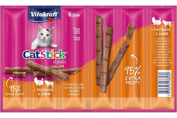Vitakraft Cat-Stick Mini - Friandise pour Chat à la Dinde et à l'Agneau - 1 x 6 Sticks 36g