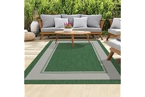 homeart Outdoor Rugs | Easy-Cleaning Indoor & Outdoor Area Rugs for Porch, Deck, Balcony, Garden, Picnic, Kitchen, Hallway | UV & Weather-Resistant Large Patio Rug Mats Green Cream, 120 x 170 cm