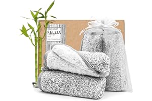 KELZIA Kit de Desmaquillantes Reutilizables con Carbón de Bambú y Microfibra - Limpieza Facial Ecológica - Apto para Todo Tipo de Pieles (Pack 2 Toallitas)