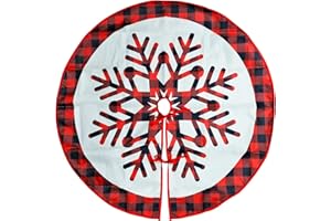 AMJKEJI Falda Árbol de Navidad 90 cm Manta de Árbol en Rojo y Negro, Diseño de Copo de Nieve, Decoración Arbol de Navidad