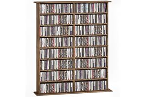 HOMCOM 720 CD/396 DVD Storage Unit, 396 Blu-ray Media Storage Shelf with 16 Compartments and 12 Adjustable Shelves, CD Tower for Living Room, Bedroom, Office, Rustic Brown
