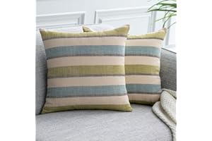 UPOPO Cojines Sofa Funda Elegantes Decorativos Salon Cama Rayas De Colores Lino Fundas Silla Habitacion 2 Piezas De Cojín Suave Almohada Sala De Estar con Cremalleras 45 X 45 cm Azul Verde