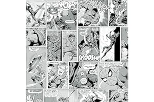 Marvel Papier peint Avengers noir et blanc Hulk Thor Ironman Comic Strip pour chambre d'enfant