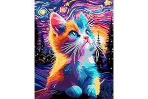jieyisier Peinture Numero Adulte Débutant,Chat Peinture par Numero Adulte,pour Décor Mural Maison Cadeau Bricolage Peinture à L'Huile Kit 40x50cm(Star Night)