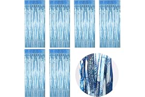 YILIYA Lametta Vorhänge See Blau Glitzer, Lametta Vorhang Hintergrund Dekoration Glitzer Tinsel Curtain Folienfransen Vorhang Weihnachtsbaum Party Karneval Deko(6 Stück,1m x 2m)