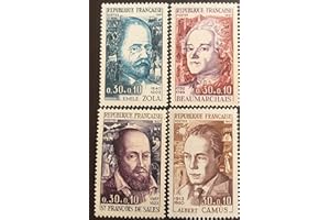 TIMBRE FRANCE par des Livres Express. Timbre Neuf** de Collection Authentique. France 1967 Nos 1511 à 1514 Neufs sans charnière. Ecrivains: Zola, Camus...