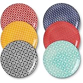 DOWAN 26.7cm Ceramic Dinner Plates, Vibrant Colours Pasta Salad Plate Set of 6, Dessert Plates for Picnic Party Christmas Hou