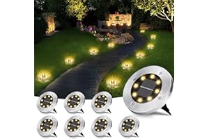 Luce Solare da Giardino, BrizLabs 8 LEDs Luci Terra Esterno Luce Sepolta Lampada Solare Impermeabile Faretti led Solari per Cortile Prato Vialetto Scala Strade Paesaggio, Bianco Caldo 8 Pezzi