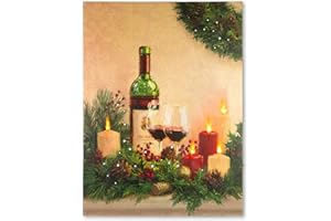 Nexos Trading LED Wandbild Leinwandbild mit Beleuchtung Fotodruck Rotwein Kerzen 30 x 40 cm 5 LED warm weiß Kunstdruck Leuchtbild Batterie Timer 30 Glasfiber Effekt LED Advent