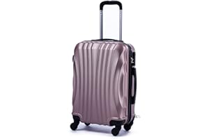 R.Leone Valigia da 1 pezzo Fino a Set 4 Trolley Rigido grande, medio, bagaglio a mano e beauty case 4 ruote in ABS 2037 (Rose Gold, M Medio)