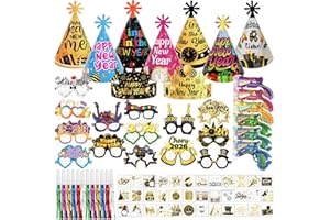 DPKOW 77pcs 2026 Capodanno Gadget Accessori Multicolore, 2026 Capodanno Occhiali Cappelli 2026 Capodanno Tatuaggi Colorati Sparacoriandoli Trombette Festa per 2026 Capodanno Bomboniera Cotillon Kit