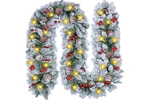 NUZEKY Girlanda bożonarodzeniowa z oświetleniem, 30 diod LED – 2,7 m, girlanda choinkowa z oświetleniem, bombki kwiatowe, dekoracja bożonarodzeniowa, rattanowa girlanda na schody, do użytku wewnątrz i na