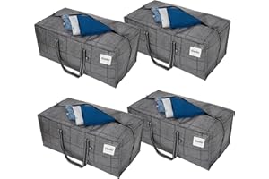 VENO 4 Stück große Aufbewahrungstasche mit starke Griffe und Reißverschlüssen für Umzug, Kleideraufbewahrung, Wäschesäcke, Reisetasche, wiederverwendbar (Schwarzes Fenstertuch, 4er-Pack)