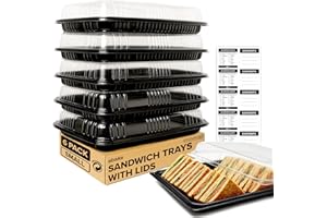 EBAKE 6 Pack Sandwich Platter Trays with Lids – Reusable Catering Food Trays for Parties, Buffets, Sushi, Sandwiches, Cake & Meal Prep (34 x 24 x 7.5 cm)