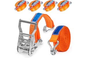 INTAKO - Cinghie a Cricchetto 6m 2000kg 35mm - 4 Pezzi - Cinghie di Fissaggio Moto - Cinghia a Crichetto Arancione - Conforme alla Norma EN 12195-2 TUV GS