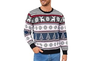 Leversic Suéter de Navidad para Hombre Punto Jersey de Invierno con Cuello Redondo Diseño de Renos y Copos de Nieve para Navidad S-XXL