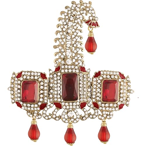I Jewels Gold Plated Traditional Stone Pearl Drop Safa Kalangi Brooch for Groom/Men/Dulha Pagadi (SM56)