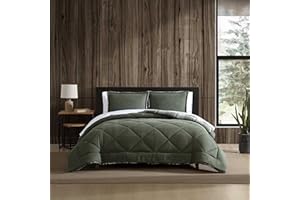 Eddie Bauer - King Comforter Set, Reversible Microsuede Bedding with Matching Shams, Super Soft Plaid Home Decor, Oeko-Tex Certified (Big Lake Plaid Green, King)