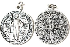 Cross My Heart 11mm Saint St Benedict ROUND Exorcism Silver Oxidised Medal Charm Pendant Only