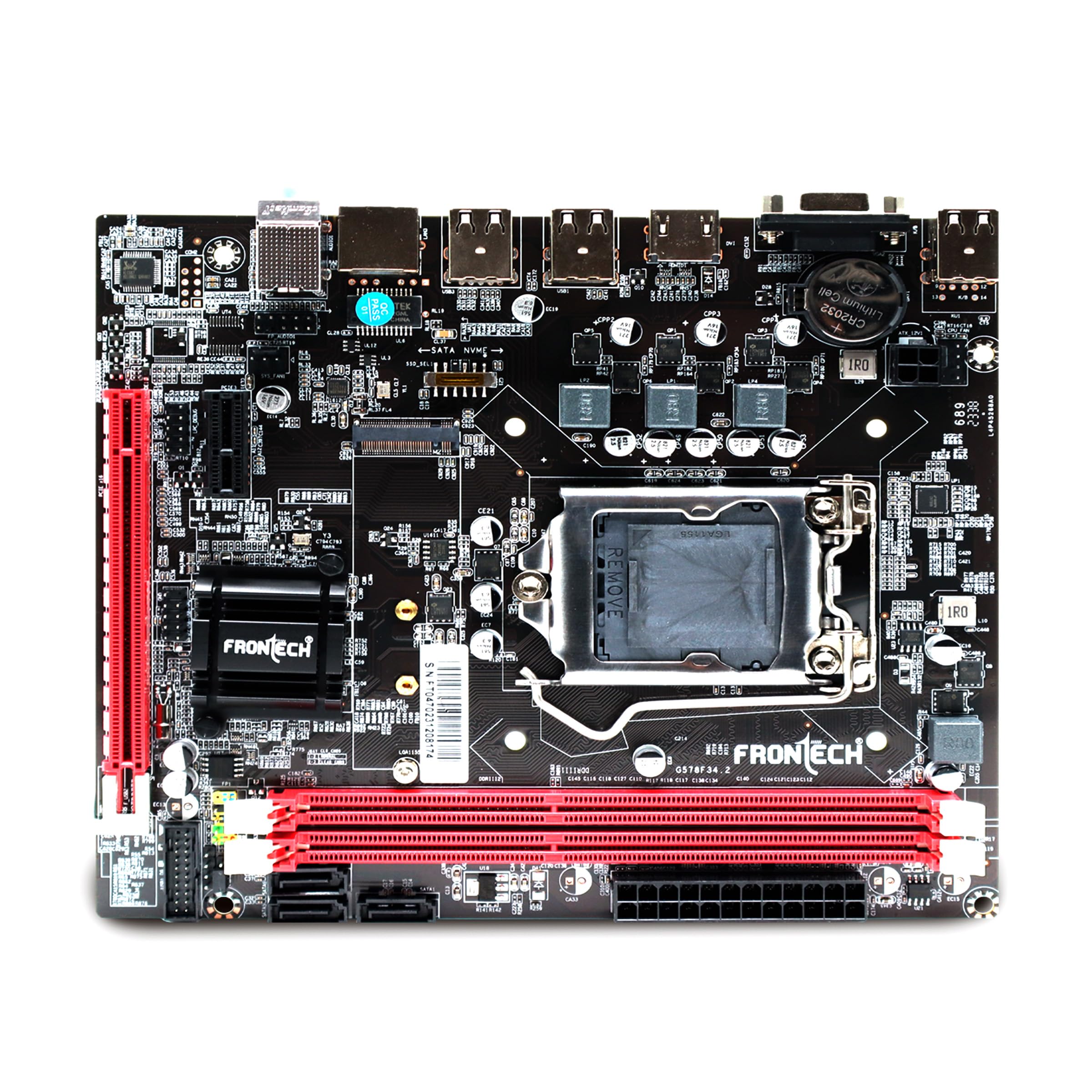 FRONTECH H61 Chipset Motherboard with 2xDDR3 RAM Slots LGA1155 Supports i3/i5/i7/Pentium Processors | 6+4 USB Ports | 4xSATA Slots | NVME Slots, 1xPCIEX16, 1xHDMI, 1xVGA (FT-0470)