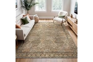 BEIMO 200x290CM Area Rugs for Bedroom,Vintage Boho Carpets for Living Room Non Slip Machine Washable Rug Short Low Pile Rug for Kitchen Dining, Hallway, Office-Olive Green