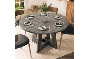 YOUDENOVA Round Dining Table Wooden Kitchen Table for 4–6 People, Circle Dining Room Tables 120cm for Living Room, Grey (Only Table)