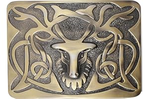 Kilt Emporium Scottish Stag Kilt Belt Buckle for Men Solid Brass Traditional Celtic Design Authentic Highland Dress Accessory Fits 2.5" Kilt Belts