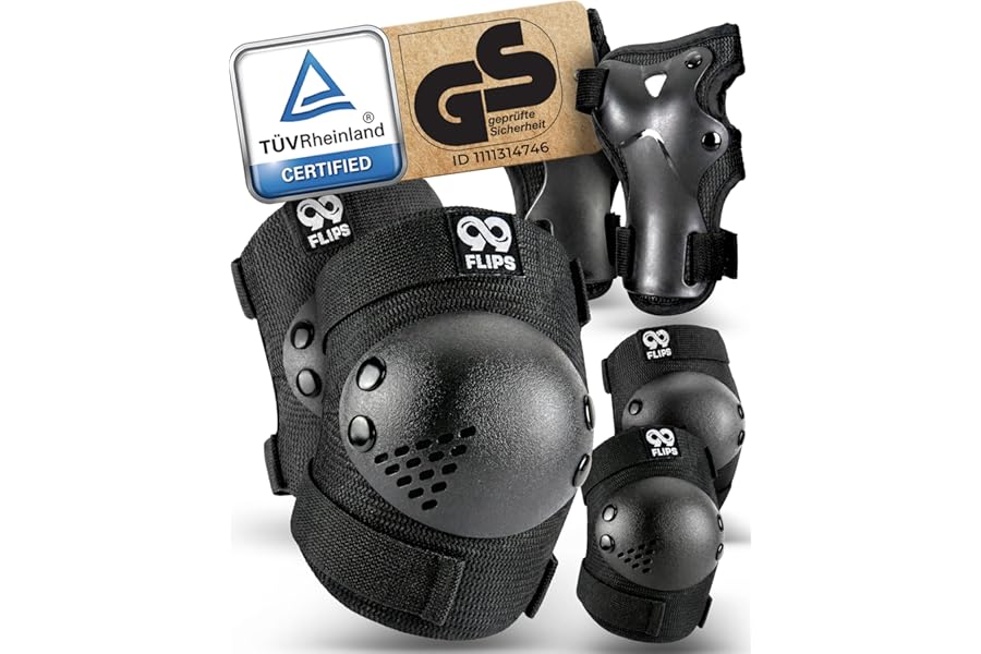 99FLIPS Kids Knee and Elbow Pads Set 3-12 Years - Knee-, Elbow Pads and Wrist Guards for Children [6pcs] - for Skateboard, Scooter, Inline Skates
