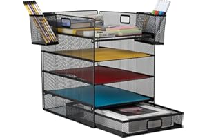 ZNMYDMT Schreibtisch-Organizer-Set mit 5 Etagen, Metall-Papiersortierer für Briefe/A4, Schwarz