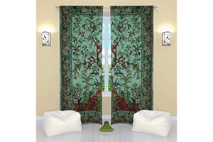 THE ART BOX - Juego de 2 Cortinas de Ventana Indias, Juego de 2 Cortinas de Tapiz para Ventana, Volantes Colgantes para separadores de Ventana (árbol Verde, 127 x 190 cm o 50 x 75 Pulgadas)