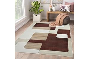 AMEHA Area Rugs for Bedroom - Brown and Beige Rugs Living Room 120 x 170 Cm Hallway Modern Carpet - Geometric Pattern Super Soft Large Rug Easy to Clean (Viva)