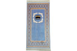 Fabienne Prayer Mat for Kids & Teens 50×100cm Compact Adult Prayer Mat for Mosque & Travel Lightweight Narrow Janamaz with Anti-Slip Base & Soft Velvet Top Islamic Musalla Sajadah (Blue-Kaaba)