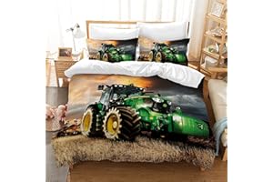 ‎PQCXXA PQCXXA 3D Traktor Bettwäsche Set 200x200 cm 3teilig Grün Traktoren Mikrofaser Bettwäsche für Kinder Jungen,Kinder-Bettbezug mit Reißverschluss und 2 Kissenbezug 80x80 cm