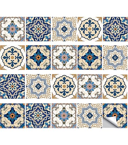 24 Stuks Vintage Marokkaanse Tegelstickers, Zelfklevende Vinyl Tegelstickers Muur Doe Het Zelf Tegelstickers Woondecoratie Voor Keuken Woonkamer Slaapkamer 15x15cm