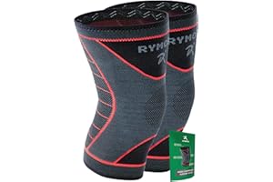 RYMORA Knee Support Brace Compression Sleeves for Men and Women (Grey) (Pair) (Large) [L] - for Ligament Injury, Joint Pain Relief, Running, Arthritis, ACL, MCL, Sport