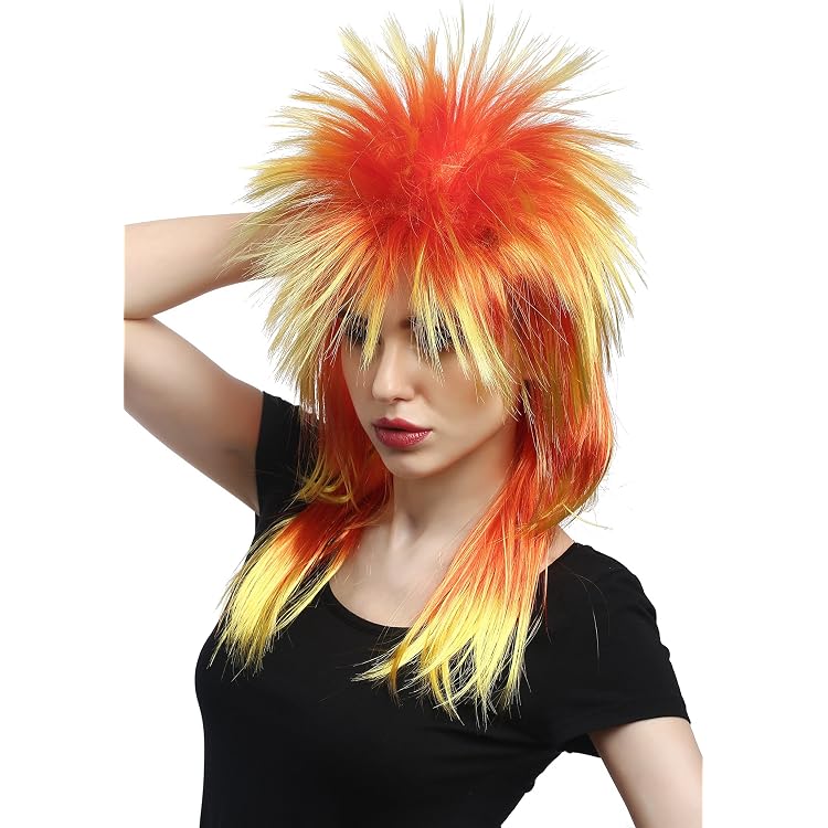 Perruque Punk Années 80 Style Mulet Biker - Noir Et Rouge Crêpé WIG ME UP