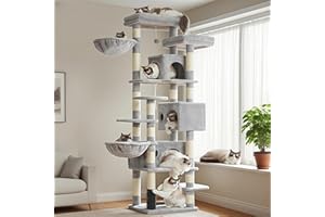 Hey-brother Drapak dla kota, 188 cm, drzewko do wspinaczki XXL z 2 dużymi platformami, 3 jaskinie, 2 kosze, pluszowe piłki i sizalowe drapak, wielopoziomowy drapak dla kotów, jasnoszary MPJ035-MW