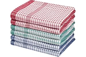 Westlane Linens Wonderdry Cotton Kitchen Tea Towels – Absorbent, Lint-Free, Quick Dry Dish Cloths Pack of 6 (2Grn-2Red-2Blu,)