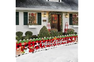 JOBKOO Christmas Banners for Outside, Red Black Plaid Outdoor Christmas Banner, Large Merry Christmas Sign Plaid Christmas Fence Decorations Banner with Santa Claus Snowman Backdrop, Xmas Decor for Garden