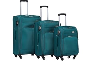 BEIBYE Stoff Kofferset Trolley Gepäckset mit Vorder Taschen, Oberer Öffnung und Dehnungsfuge (Türkis)