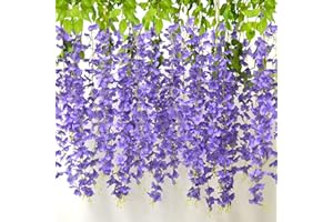 AIBAOBAO Wisteria Hanging Flowers Artificial Flowers 12PCS Hanging Trailing Bush String Flower for Wedding, Party, Ceremony, Home, Garden Outdoor Indoor Decoration Fake Flowers Vine Garland Purple