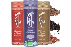 Khla - Coffret Trio de Poivres Rares - Sichuan & Timut - En Grains - Coffret Cadeau Cuisine - Baies Sichuan Rouge Vert - Épices Poivres du Monde - Recharge Moulin - Asie Chine Népal