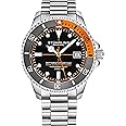 Mens Swiss Automatic Stainless Steel Professional"DEPTHMASTER" Dive Watch, 200 Meters Water Resistant, Brushed and Beveled Bracelet with Divers Safety Clasp and Screw Down Crown